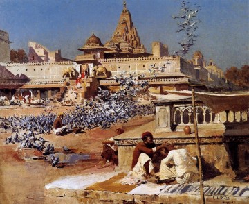 Árabe Painting - Alimentando A Las Palomas Sagradas Jaipur Arabian Edwin Lord Weeks